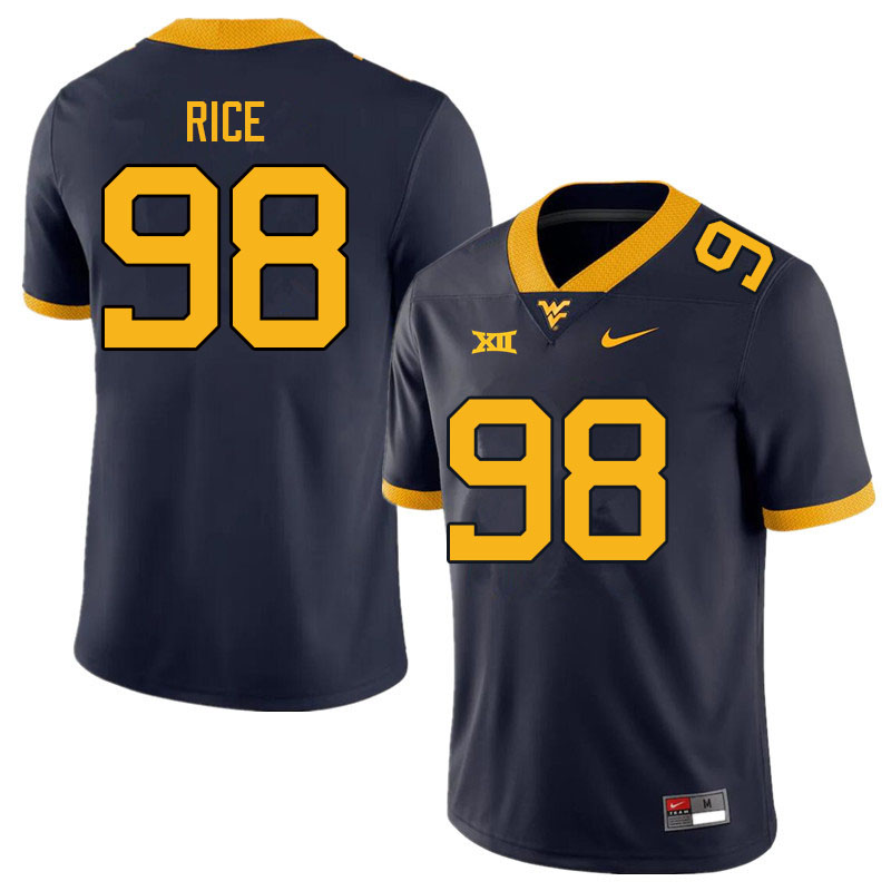 NCAA Men's Cam Rice West Virginia Mountaineers Navy #98 Nike Stitched Football College Authentic Jersey UC23F71MS